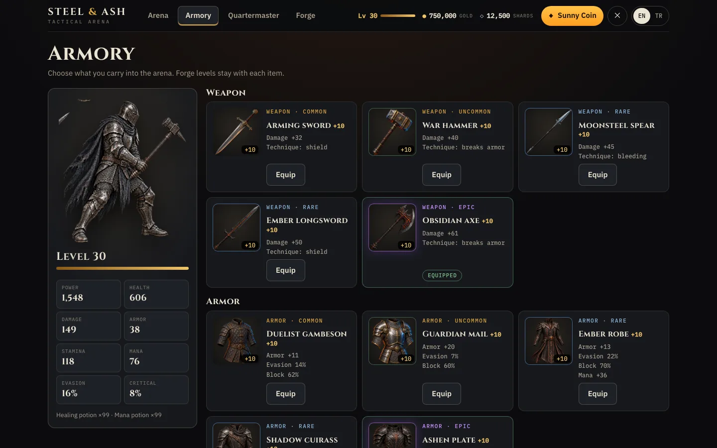 STEEL & ASH level 30 armory with 1,548 Power